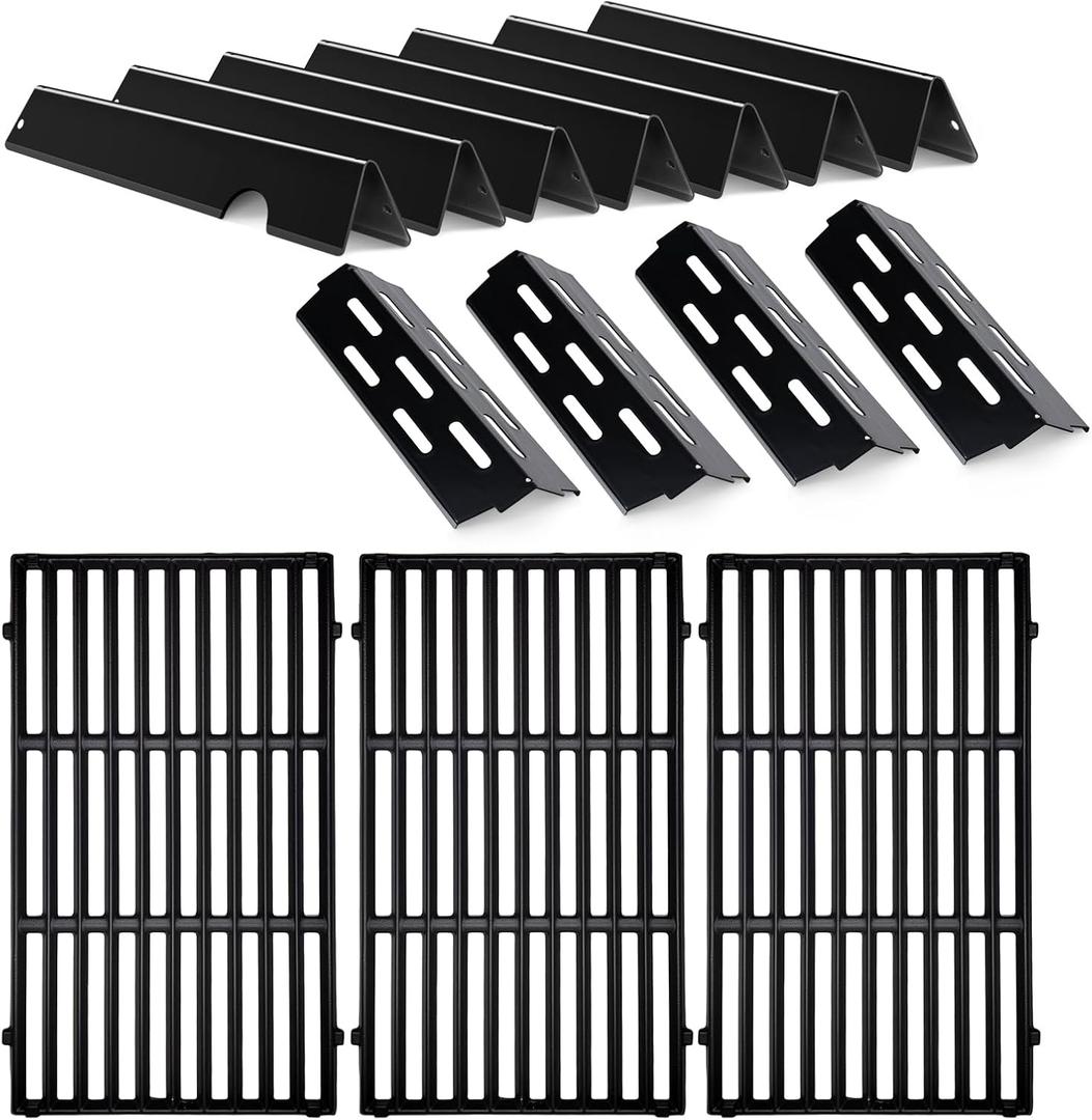 GS4 Grill Parts Cast Iron Grill Grates for Weber Genesis II E-410 S-410 E-435 S-435, Porcelain Flavorizer Bars Heat Deflector Genesis II LX E-440 S-440 for Weber 66041, 66033, 66796, 66089
