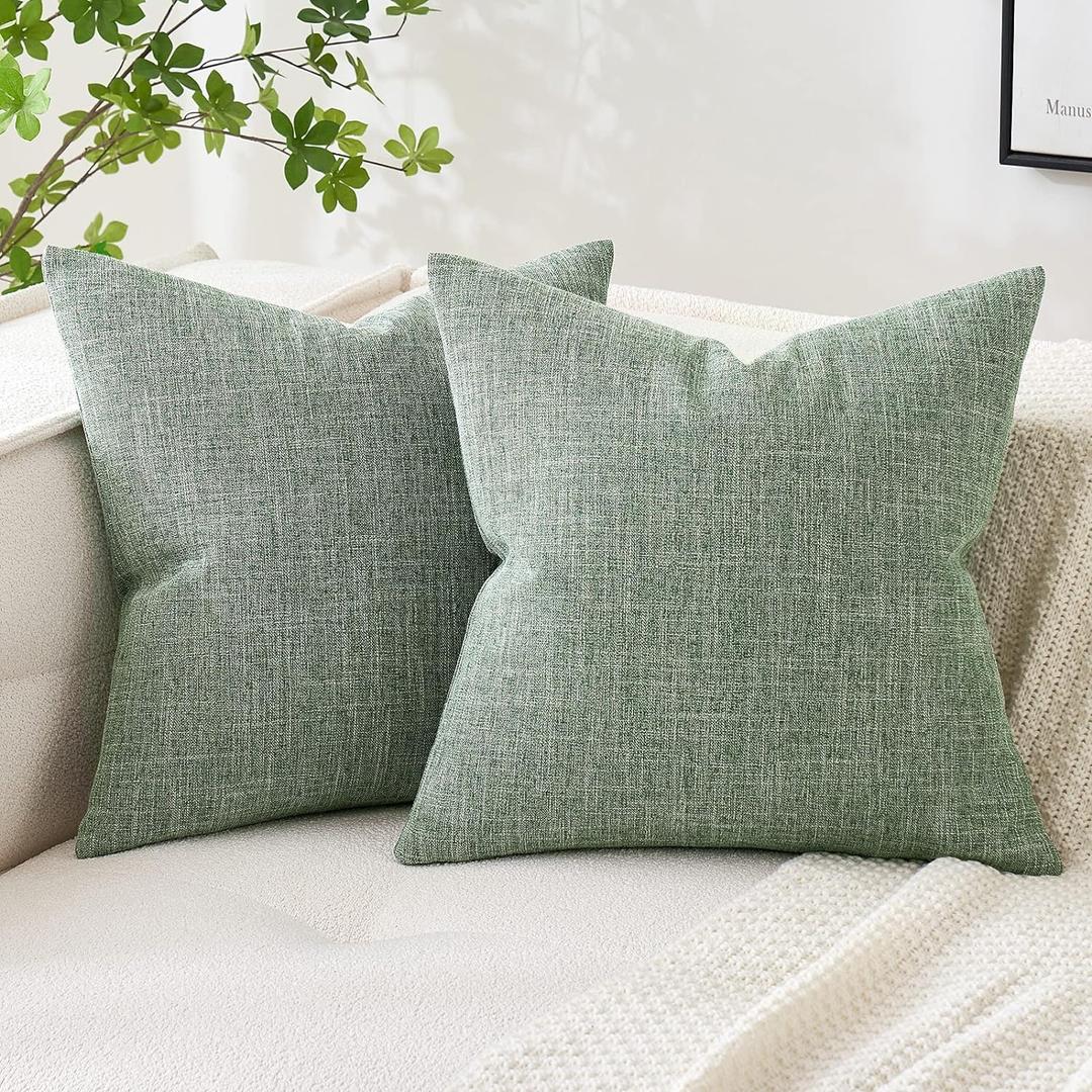 MIULEE Pack of 2 Decorative Linen Burlap Pillow Covers Farmhouse Boho Accent Pillowcases for Sofa Car Couch Bedroom Living Room Decor 20x20 Inch Sage Green