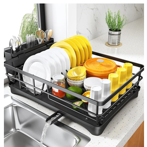 SNTD Dish Drying Rack for Kitchen Counter - Large Dish Rack with Drainboard, Rustproof Dish Drainer with Utensil Holder for Sink, Black