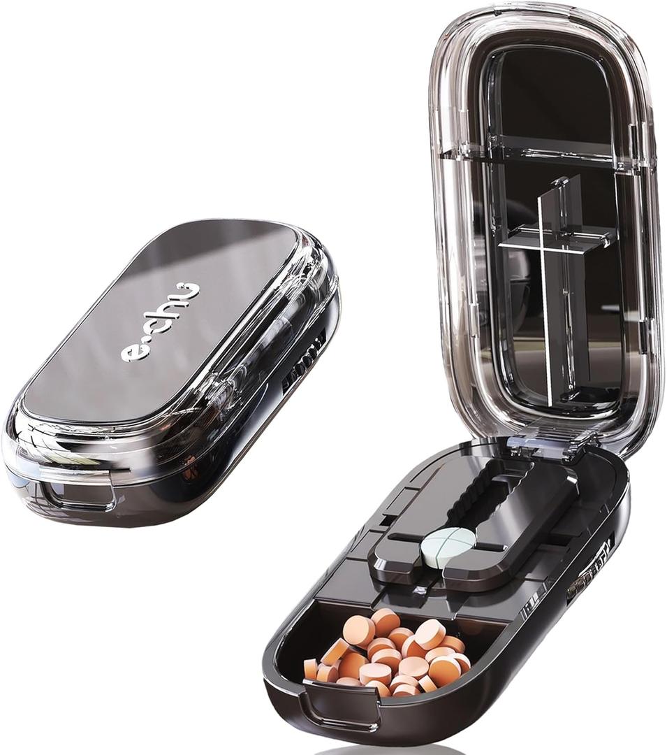 DUBSTAR Pill Cutter Splitter for Cutting Multiple Pills, 1/2 1/4 Pill Cutter Splitter for Small and Tiny Pills (Clear Black)