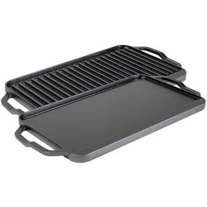 Lodge 19.5" X 10" Cast Iron Reversible Grill griddle - Double Burner Griddle - Indoor & Outdoor Cooking - Superior Heat Retention - Reversible Grill Griddle - Made in the USA