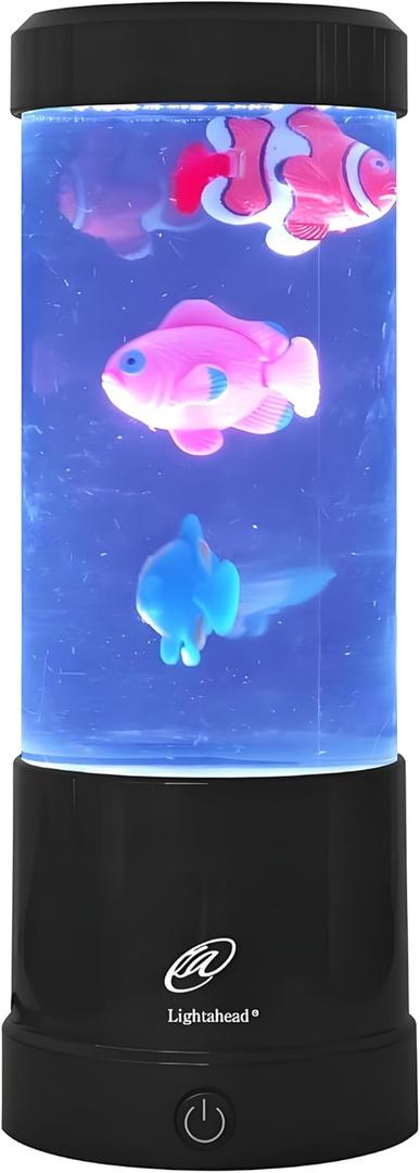 Lightahead Mini LED Round Fish Lamp Color Changing Light Effects, A Sensory Synthetic Fish Aquarium Tank 9 inches Tall Mood Lamp.