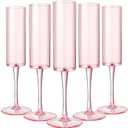 DI QIU REN 12 Pcs Pink Champagne Flutes Plastic, 6 OZ Square Pink Champagne Glasses Reusable Stemmed Wedding Champagne Flutes Unbreakable Shatterproof Wedding Toasting Flutes for Party Wedding Holiday