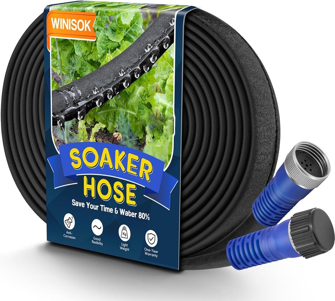 25FT Soaker Hose, Heavy Duty Double Layer Gardening Hoses, Save 80% Water, Flexible Leakproof, Drip Irrigation Tubing for Garden Beds and Lawns