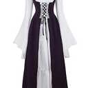 Womens Renaissance Cosplay Costume Medieval Irish Over Dress and Chemise Boho Set Gothic High Waist Gown Dress , L/XL 