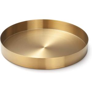 Round Gold Tray Stainless Steel Jewelry, Make up, Candle Plate Decorative Tray (8.6 inches)