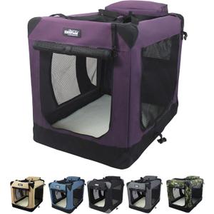 EliteField 3-Door Folding Soft Dog Crate with Carrying Bag and Fleece Bed, Indoor & Outdoor Pet Home (36" L x 24" W x 28" H, Purple)