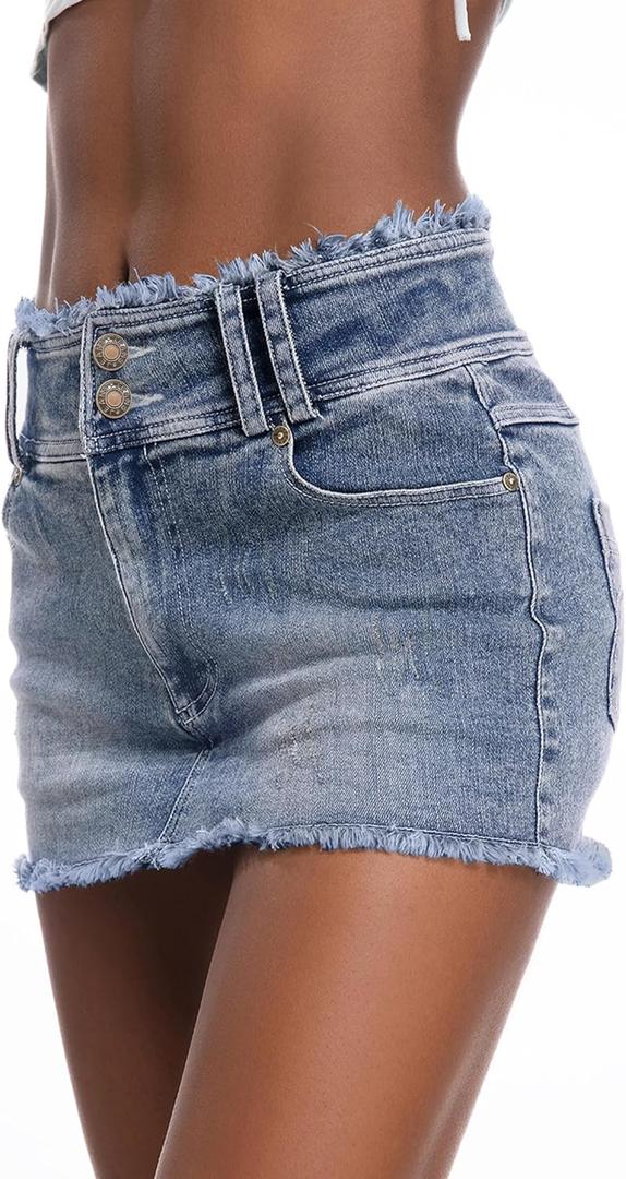 EMMIOL Womens Jean Skirt Stretch Casual 2026 Summer Short Dress Basic Fringed Slim Fit Denim Pencil Skirts XL 