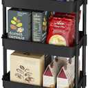Laiensia Multifunction Utility Rolling Cart, 5-Tier Plastic & Metal Storage Organizer, Black, Lockable Wheels, Modern Style, Indoor Use