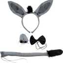 Grey Donkey Fancy Costume set Ears Headband Nose Tail Bow Tie Paws Tutu Skirt Animal Cosplay Outfit Theme Party (Gray)