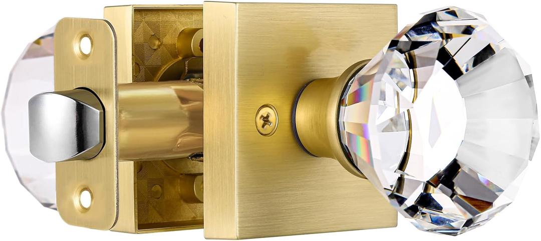 Glass Crystal Door Knobs Interior, Gold Door knobs Passage Fuction, Satin Brass,BS-008N