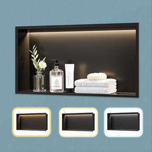 Neohomee Matte Black LED Shower Niche,24"X12" Bathroom Wall Niche,with Dimmable 3-Color COB LED Strip Light Stainless Steel Recessed Wall Cabinet,Waterproof No Tile Need for Shower Storage