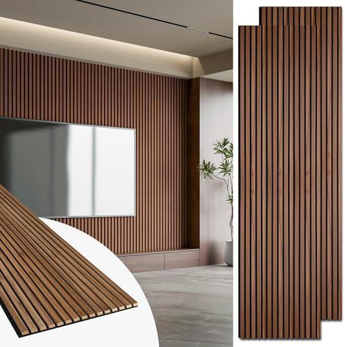 BUBOS Acoustic Wood Wall Panels,2 Pack 47.2” x 12.8” Wood Slat Wall Panels,Soundproof Wall Panels for Living Room,Bedroom,Kitchen & Offices,Natural Walnut