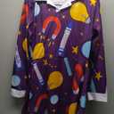 Ramede 3 Pcs Women Halloween Teacher Costume Set Vintage Long Sleeve Dress with School Bus Bag for Halloween Role Play Party(Science Purple, Medium)