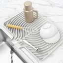 Dish Drying Matt for Kitchen Counter,18"12"Silicone Dry Rack Mat with Built in Drain, Kitchen Dry Mats for Dishes Drying Pad for Counter (White)