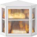 Corner Bread box for Kitchen Countertop,Farmhouse Bread Box with Acrylic Wavy Door Panel,Large Bread box for kitchen countertop,Kitchen Countertop Food Storage Container (White, Meduim)