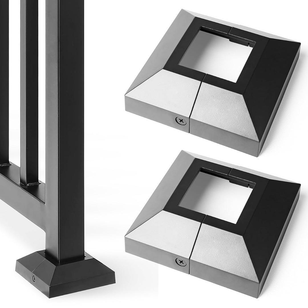 2" Split Type Base Cover, Decorative Skirt for Indoor/Outdoor Iron Deck Railing, Stair Post (2Pack-Black)