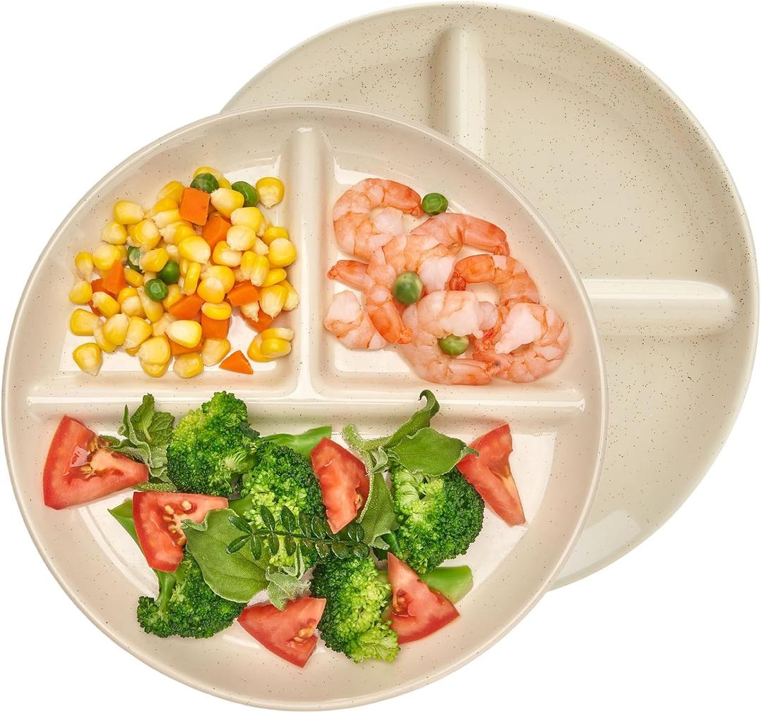 Sweese Portion Control Plates  9 Inch White Divided Plates, Set of 2 (Beige)