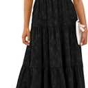 PRETTYGARDEN Midi Dresses for Women 2026 Summer Floral Cap Sleeve Smocked A Line Long Elegant Spring Wedding Guest Dress (Black, XXL)