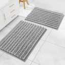 Arotive Luxury Chenille Bathroom Rugs Set 2 Piece, Extra Soft Absorbent Shaggy Bath Rugs, Non-Slip Machine Wash Dry Bath Mats for Bathroom, Shower and Tub, 30x20 and 24x16, Light Grey