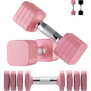 20LB Adjustable Dumbbell Set, 10lb Dumbbells Set of 2, 5 in 1 Free Weights Set, Each 4lb 6lb 8lb 10lb for Women & Men for Home Gym Exercise Workout Strength Training Equipments (Pink)