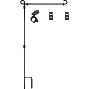 HOOSUN Garden Flag Stand, Premium Garden Flag Pole Holder Metal Powder-Coated Weather-Proof Paint with one Tiger Clip and two Spring Stoppers without flag