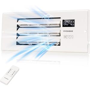 VIVOHOME 4'' x 12'' Opening Register Booster Fan with Adjustable Wind Direction Louver, Smart Intelligent Thermostat & 10-Speed Remote Control - 13.8" x 5.5" Vent Cover for Room, Floor, Wall - White