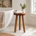Teak Wood Plant Stand, 18" Round Side Table, Wood Accent Table