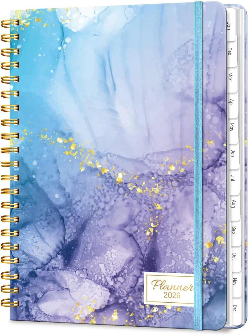 2026 Planner, A5 Weekly and Monthly Planners with Tabs, Spiral Bound Daily Calendar 2026 Planner, Agenda Organizers from Jan. to Dec., Hardcover Habit Tracker Journal 6.18" x 8.5"(Blue Marble)