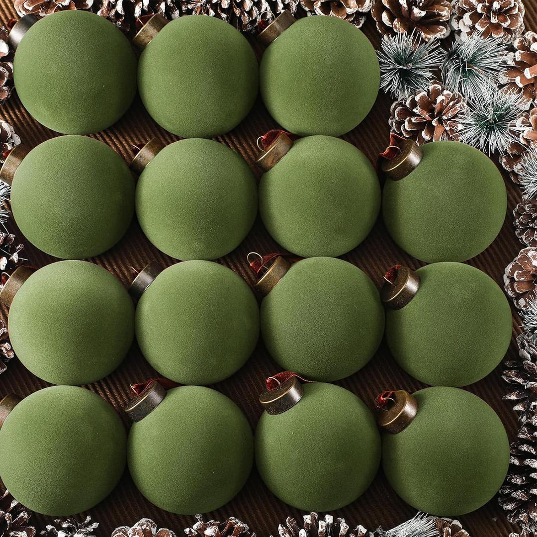 30Pcs Velvet Christmas Balls Bulk Flocked Christmas Tree Ball Ornament Plastic Balls Xmas Decorative Hanging Ornaments Xmas Tree Decoration(2.36 Inch,Green)
