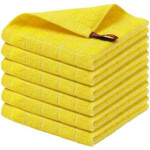Homaxy 100% Cotton Terry Kitchen Dish Cloths, Ultra Soft and Absorbent Dish Towels for Kitchen, Perfect for Drying and Washing Dishes, 6 Pack, 12 x 12 Inches, Yellow