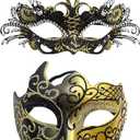 OIDEA Masquerade Mask Couples Set: Rhinestones Metal Cosplay Venetian Party Mask Halloween Costume Mardi Gras