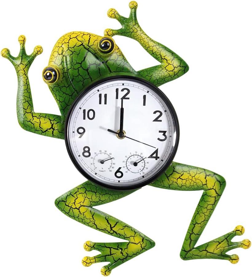 Frog Outdoor Clock with Thermometer & Humidity, Outdoor Wall Clock Silent Non-Ticking Outside Clocks for Patio, Garden, Home Decor