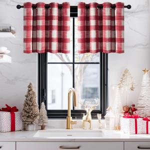 NICETOWN Christmas Valances for Windows, Grommet Top Half Window Curtains for Kitchen, Small Shade Light Block Panels, Window Valance for Bathroom, W52 x L24, Red & White, 1 Panel
