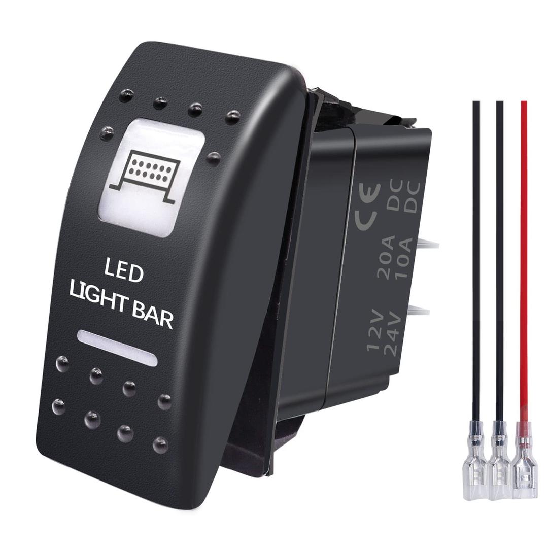 mankk LED Light Bar Rocker Switch 3 Pin On/Off 20A/12V 10A/24V ATV UTV Light Bar Toggle Switch Laser Waterproof White Light with Connector Wire Set M-106