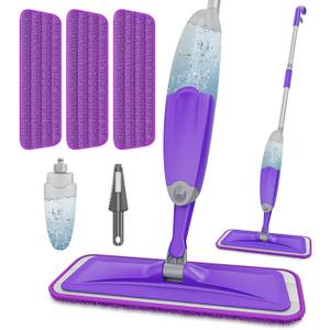 HOMTOYOU Spray Mops for Floor Cleaning: Wet Mop for Hardwood Tile Wood Laminate Vinyl - 3 Washable Microfiber Pads for Swiffer Powermop - Absorbs Pet Hair Dust (Purple)
