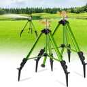 Impact Sprinklers on Tripod Base with Ground Plugs, Heavy Duty Brass Head Sprinkler with 360 Degree Spray,0-44ft Large Area Irrigation, Tripod Sprinkler with Extension Legs for Yard Garden Lawn, 2 Pack