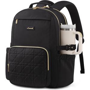 LOVEVOOK Laptop Backpack for Women with Pouch Pocket for Large Capacity Cup,18 Inch Teacher Nurse College Work Backpack Purse,Waterproof Laptop Bag Computer Back Pack for Travel,Black+Wicker pattern