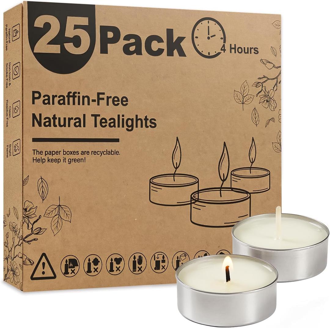 Ashlux Unscented Palm Tea Lights Candles 50 Pack Bulk, 4.5 Hours Long Burning White Tea Lights,Non-Paraffin, Smokeless, Mini Tealight Candles for Wedding, Christmas Lights, Party, Power Outages