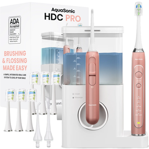 AquaSonic Home Dental Center PRO – Brushing & Flossing Made Easy – Brush & Floss – Power Toothbrush & Water Flosser – Whiter Teeth & Healthier Gums – Black Series Pro+Oral Irrigator