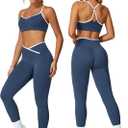 ABOCIW Workout Sets for Women 2 Piece Color Block Strappy Sports Bra High Waist Shorts Gym Yoga Pilates Outfits (Small, Navy)
