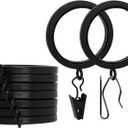 BlastHome Luxury Curtain Rings - Premium Metal with Quiet, Smooth, Removable Nylon Inserts - Pinhooks and Clips Included - 1 1/2" Inside Diameter - 9 Rings for One Standard Curtain - Tuxedo Black