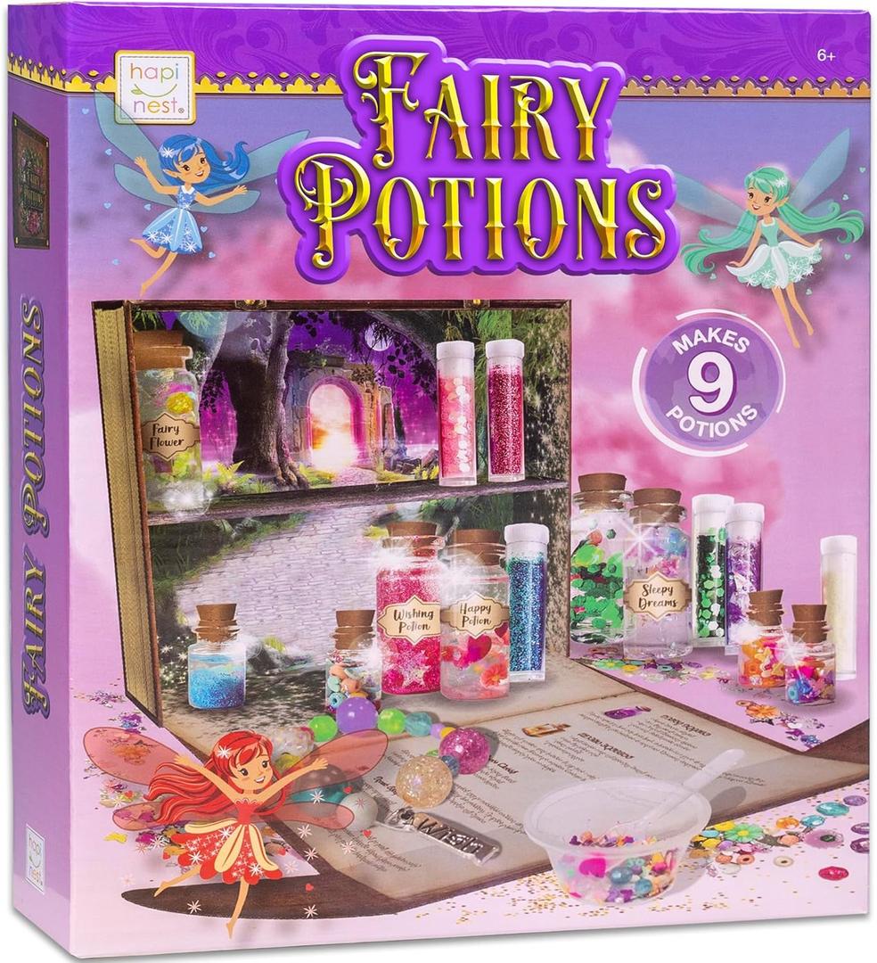 Hapinest Mix Your Own Fairy Potions Kit for Kids, Potion Making Kit Creates 9 Fairy Potions & 1 Bracelet, Fairy Magic Potion Kits for Kids, Toy Fairy Craft for Girls Age 6 7 8-12 Years Old & Up