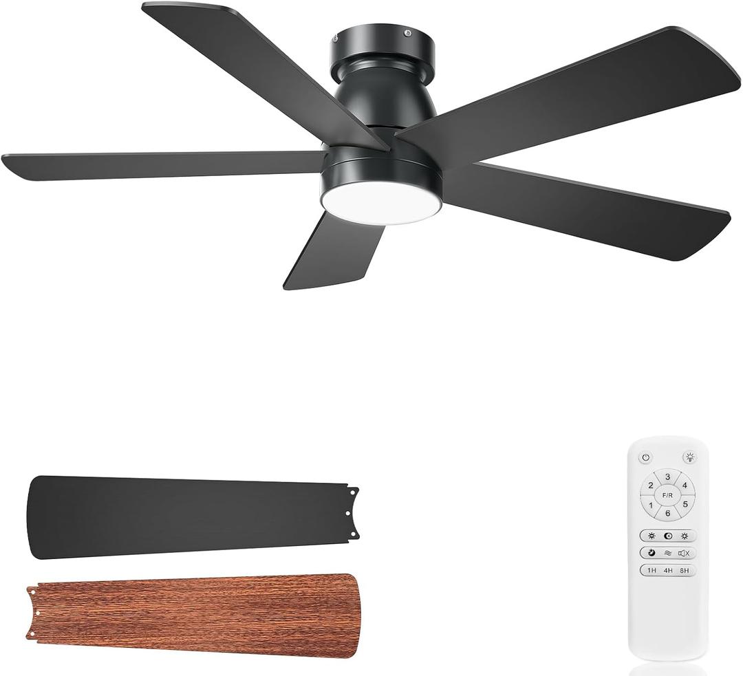 Ceiling Fans with Lights, 48 inch Low Profile Ceiling Fan with Light and Remote Control, Flush Mount, Reversible, 3CCT, Noiseless, Modern Black Ceiling Fan for Bedroom, Indoor/Outdoor Use Ceiling Fans with Lights, 48 inch Low Profile Ceiling Fan with Light and Remote Control, Flush Mount, Reversible, 3CCT, Noiseless, Modern Black Ceiling Fan for Bedroom, Indoor/Outdoor Use