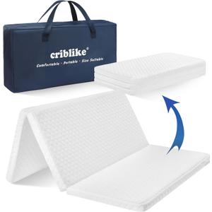 Criblike Trifold Pack and Play Mattress, Waterproof Playpen Mattress, Portable Crib Mattress Topper, with Soft Washable Cover, 38’’x26’’x1’’