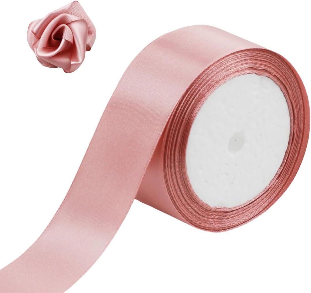 2 x 25 Yards Satin Ribbon for Gift Wrapping Floral Bouquets Party Decoration DIY Craft (Rose Pink, 1.5 Inch)