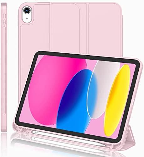 iMieet iPad (A16) Case/iPad 10th Generation Case [11-Inch 2025/10.9 Inch 2022] with Pencil Holder, Trifold Stand Smart Cover with Soft TPU Back,Auto Wake/Sleep(Pink)