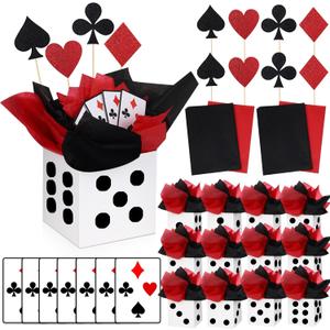 WinnerWhy 12 Sets Casino Theme Party Decorations Casino Night Table Centerpieces Poker Centerpieces for Tables Graduation Party Toppers with Dice Box Poker Cutouts and Sticks for Birthday Prom