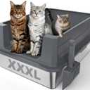 Stainless Steel Litter Box Extra Large for Big Cats Multi-Cats, Jumbo Extra Large Metal Cat Litter Box with High Sided Lid, Anti-Urine Leakage, Non-Stick,Include Litter Scoop (XXXL, Dark Grey)
