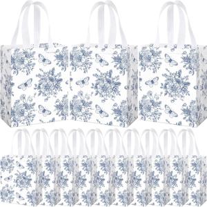 Supervitae 24 Pack Blue Floral Theme Gift Bags Medium Floral Party Favor Flower Totes Reusable Totes Non Woven Goodie Bags for Wedding Birthday Baby Shower Family Holiday Travel(9.8" x 7.9" x 3.9")